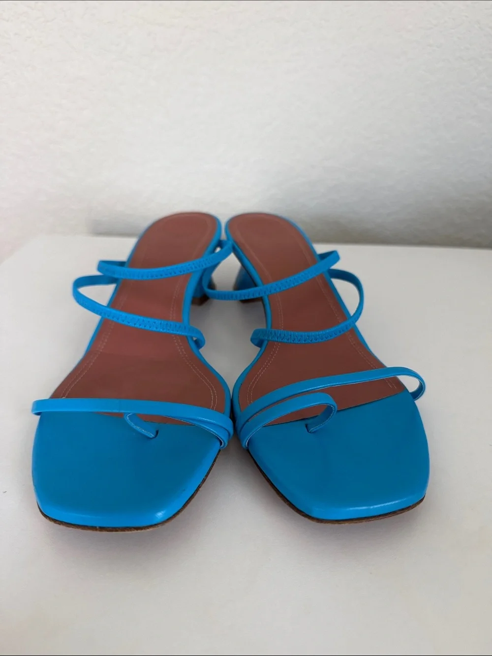 Authentic AMINA MUADDI Naima Strappy Wedge Sandals Blue Leather. Size 37